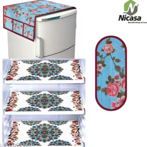 NicasaHD Premium Quality Fridge cover for Top with 1 pec handle set and 3 pec fridge mats - Set of 5 piece