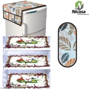 NicasaHD Premium Quality Fridge cover for Top with 1 pec handle set and 3 pec fridge mats - Set of 5 piece