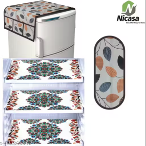 NicasaHD Premium Quality Fridge cover for Top with 1 pec handle set and 3 pec fridge mats - Set of 5 piece