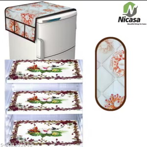 NicasaHD Premium Quality Fridge cover for Top with 1 pec handle set and 3 pec fridge mats - Set of 5 piece