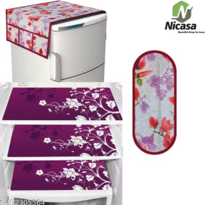 NicasaHD Premium Quality Fridge cover for Top with 1 pec handle set and 3 pec fridge mats - Set of 5 piece