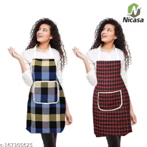 Nicasa Kitchen Apron- Waterproof /Oil-Proof - Adjustable Aprons with Pockets for Women Men Washable - Pack of 2 (color As per availibility)