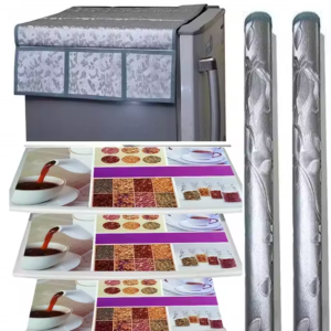 Fridge Cover with PVC Mat set of 3 and 2 fridge handle cover