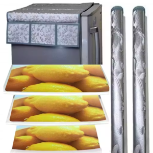 Fridge Cover with PVC Mat set of 3 and 2 fridge handle cover