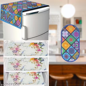 HD Premium Quality Fridge cover for Top with 2 Pec of handle and 3 pec of Fridge Mats - Set of 6 piece