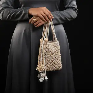 D 16 Elegant Handcrafted Potli Purse for Women, Silver & pure Gold Colour