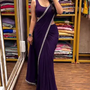 D 34 💜 Elegant Purple Saree with Designer Embroidered Jacket