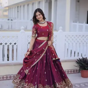 D 17 Elegant Maroon Embroidered Lehenga Choli Set