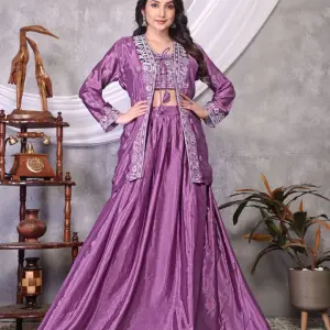 D 71 ✨ Royal Mauve Silk Lehenga Set with Embroidered Jacket