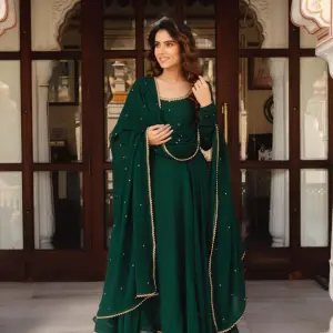 D 101 Elegant Green Anarkali Kurta Set with Dupatta