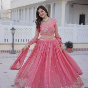 D 37 🌸 Elegant Pink Embroidered Lehenga Choli Set 🌸