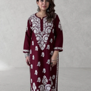 SHIVIKA Maroon Pure Modal Chikankari Kurta Palazzo Set