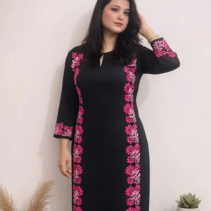 Sakshi Luxe Modal Chikankari Kurti with Pink Hand Embroidered Floral Work