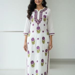 MAYA Purple Pure Chanderi Chikankari kurti