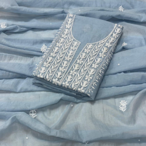 ADITI Powder Blue Pure Mulmul Chikankari Kurta Dupatta Set