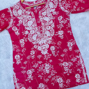 ALIA Black Pure Mulmul Chikankari Printed Short Top