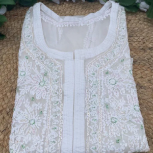 AMBA White Organza Chikankari Kurta for Woman