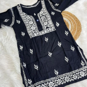 KHUSHI Black Modal Chikankari Short Top