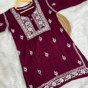 KHUSHI Maroon Modal Chikankari Short Top