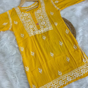 KHUSHI Yellow Modal Chikankari Short Top