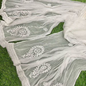 LATA White Chikankari Chiffon Dupatta