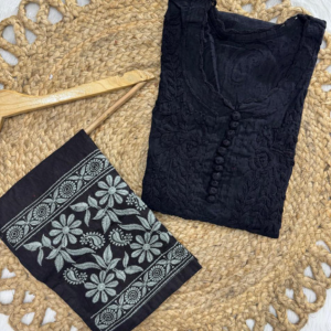 NANDINI Black Pure Brasso Chikankari Kurti Pant Set