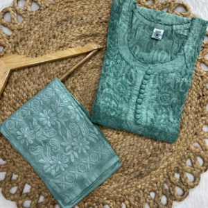 NANDINI Teal Pure Brasso Chikankari Kurti Pant Set