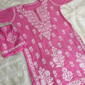 NATASHA Pink Pure Modal Chikankari Kurta Palazzo Set