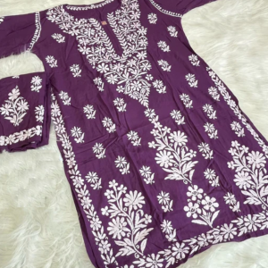 NATASHA Purple Pure Modal Chikankari Kurta Palazzo Set