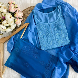 RADHIKA Blue Modal Chikankari 3 Piece Set