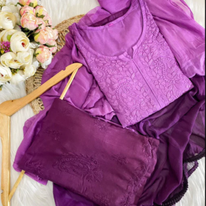 RADHIKA Purple Modal Chikankari 3 Piece Set