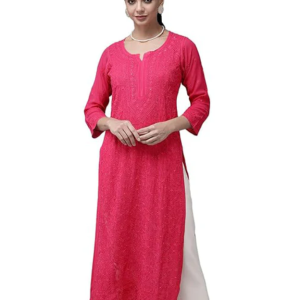 SONAM Fuschia Pure Viscose Resham Thread Chikankari Kurta