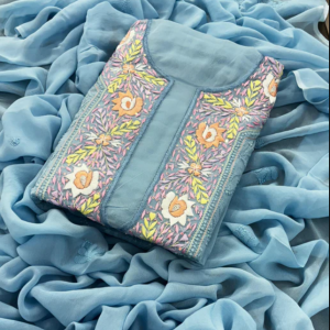 VANMALA Sky Blue Pure Viscose Chikankari Kurta Dupatta Set