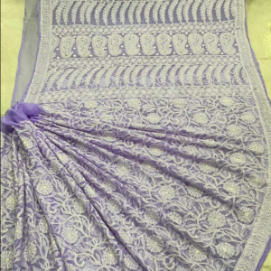 ZIA Purple Georgette Chikankari Saree With Blouse