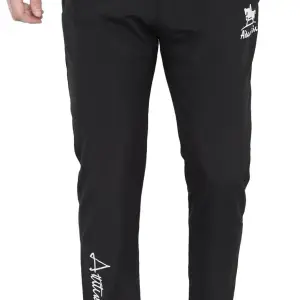 Black Lycra Blend Elastic Solid Track Pant For Men