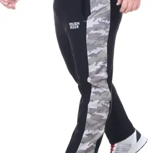 Black Lycra Blend Solid Track Pant For Men