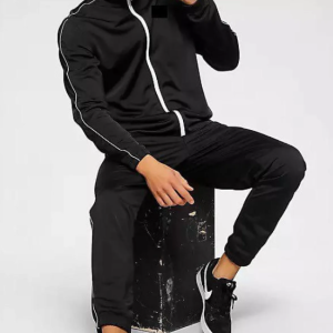 Black Polyester Blend Regular Track Suit for Men