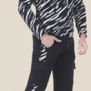 Black Lycra Blend Printed Track Suit for Men