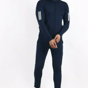 Blue Lycra Blend Polyester Full Zip Solid Track Suit For Men