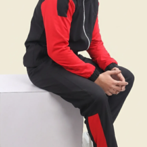 Black Polyester Lycra Blend Zip Solid Track Suit For Men