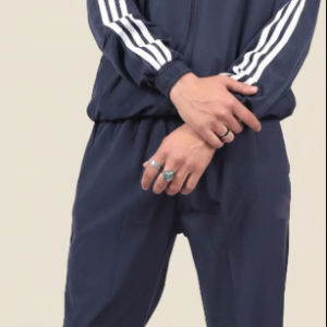 Blue Polyester Blend Full Zip Striped Solid Track Suit For Men