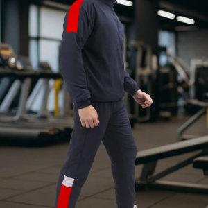 Blue Polycotton Wool Blend Zip Solid Track Suit For Men