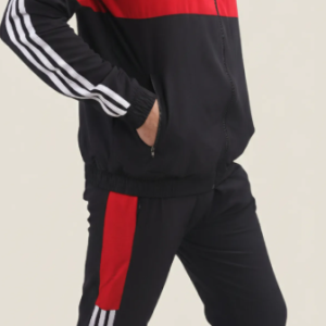 Red Polyester Lycra Blend Zip Colorblock Track Suit For Men