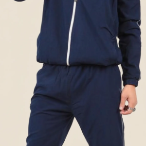 Dark Blue Polyester Blend Regular Track Suit For Men