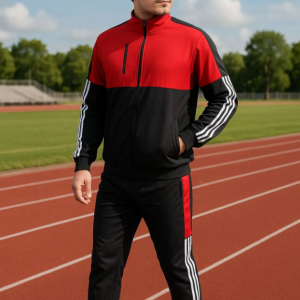 Red Lycra Blend Polyester Regular Track Suit For Men