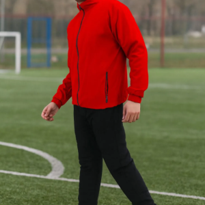 Red Polyester Wool Blend Lycra Blend Zip Solid Track Suit For Men