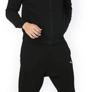 Black Polyester Blend Regular Track Suit For Men
