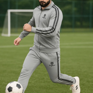 Silver Lycra Blend Polyester Blend Zip Solid Track Suit For Men