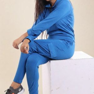 Blue Lycra Blend Solid Track Suit For Women
