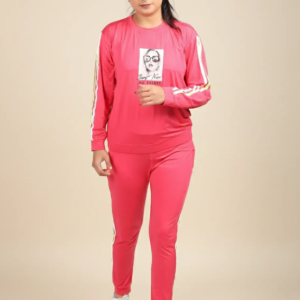 Pink Lycra Blend Polyester No Printed Track Suit For Women